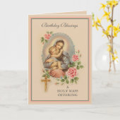 Religieuze Verjaardagsmis Aanbod Maagd Maria Kaart (Gele Bloem)