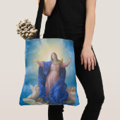 Religieuze veronderstelling van een versleten maag tote bag (Dichtbij)
