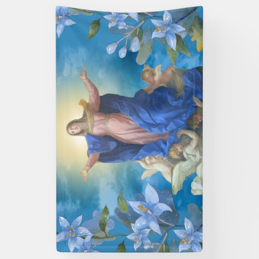 Religieuze veronderstelling van Mary Angels Blue F Spandoek (Verticaal)