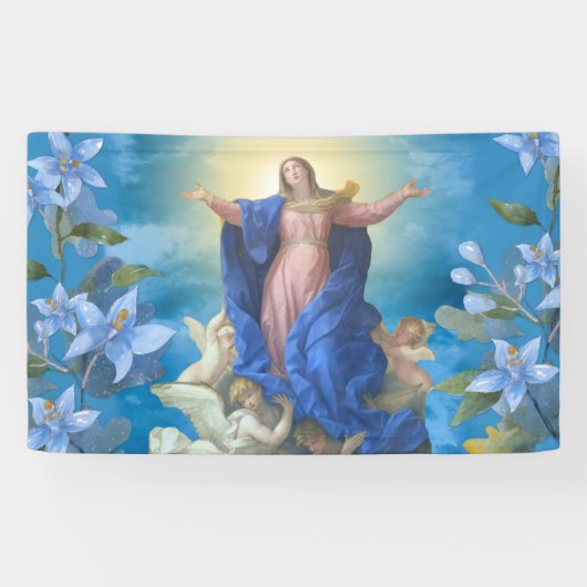 Religieuze veronderstelling van Mary Angels Blue F Spandoek (Horizontaal)