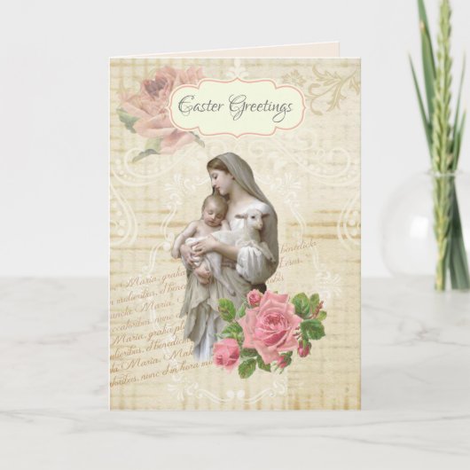 Religieuze Vintage Happy Easter Mary Jesus Floral Kaart (Voorkant)