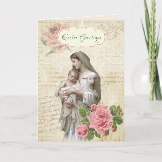 Religieuze Vintage Happy Easter Mary Jesus Floral Kaart (Voorkant)