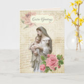 Religieuze Vintage Happy Easter Mary Jesus Floral Kaart (Gele Bloem)