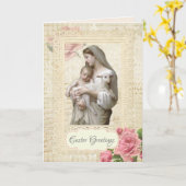 Religieuze Vintage Happy Easter Mary Jesus Floral Kaart (Gele Bloem)