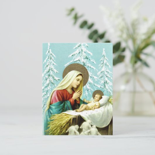 Religieuze vintage kerst nostalgisch feestdagenkaart (Staand voorkant)