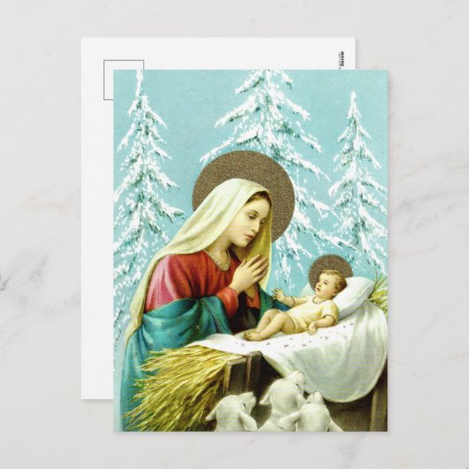 Religieuze vintage kerst nostalgisch feestdagenkaart (Voorkant / Achterkant)