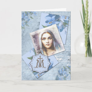 Religieuze Vintage Maria Bloemrijke Verjaardag Kaart