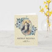 Religieuze Vintage Mary Floral Rosary Kaart (Gele Bloem)