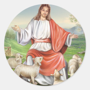 Religieuze vintage Pasen, Jezus de herder Ronde Sticker