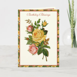 Religieuze Vintage Rozen Marian Kruis Kaart
