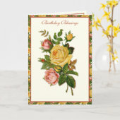 Religieuze Vintage Rozen Marian Kruis Kaart (Gele Bloem)