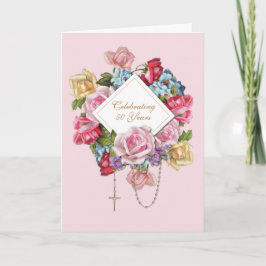 Religieuze Vintage Rozen Rozenkrans Bloemstuk Kath Kaart