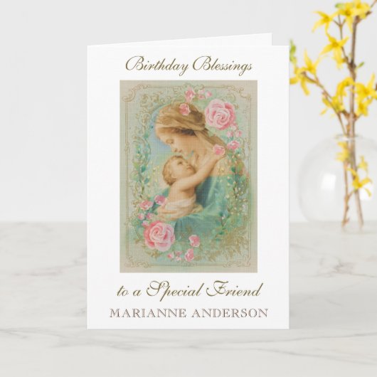 Religieuze Vriend Verjaardag Maagd Maria Jezus Kaart (Gele Bloem)