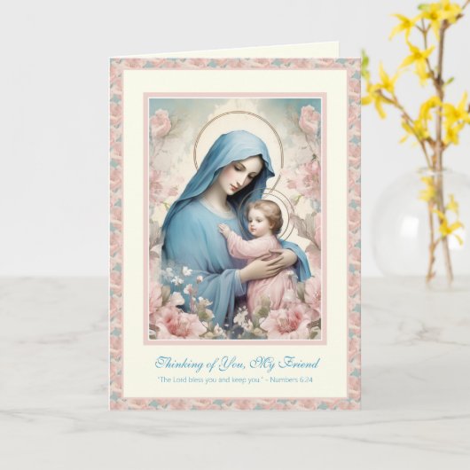 Religieuze vriendschap Gebed Gezegend Maria & Jezu Kaart (Gele Bloem)