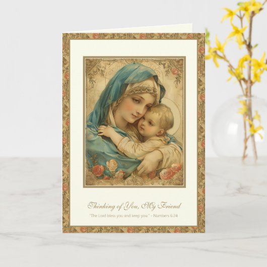 Religieuze vriendschap Gebed Gezegend Maria & Jezu Kaart (Gele Bloem)
