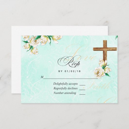 Religieuze Waterverf Floral RSVP Kaartje (Voorkant / Achterkant)