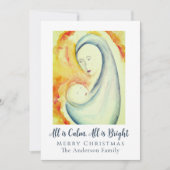 Religieuze Waterverf Madonna & Kind Familiefoto Feestdagenkaart (Voorkant)