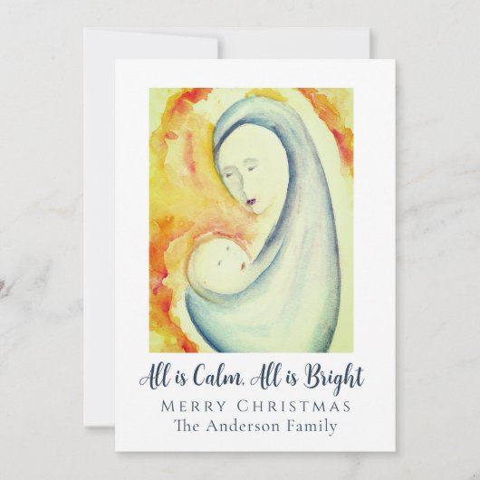 Religieuze Waterverf Madonna & Kind Familiefoto Feestdagenkaart (Voorkant)