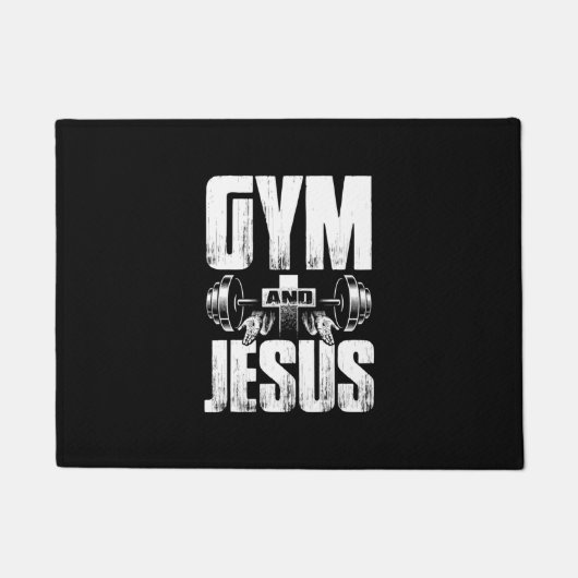 Religieuze werkuitdraaiing, gym & Jesus Lifting We Deurmat (Voorkant)