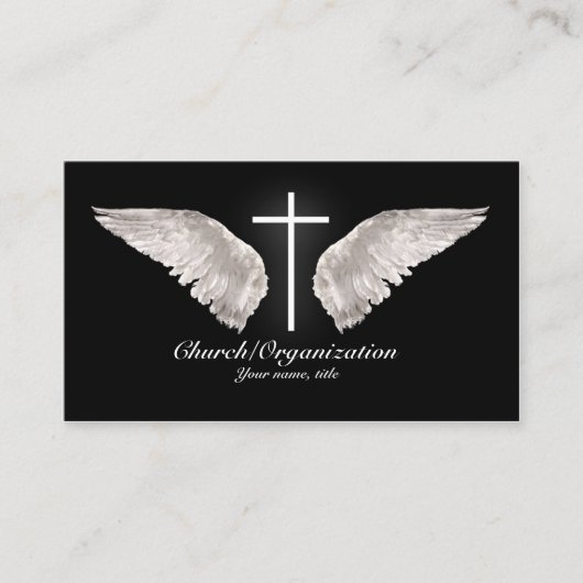Religieuze White Cross Angel Wings Visitekaartje (Voorkant)