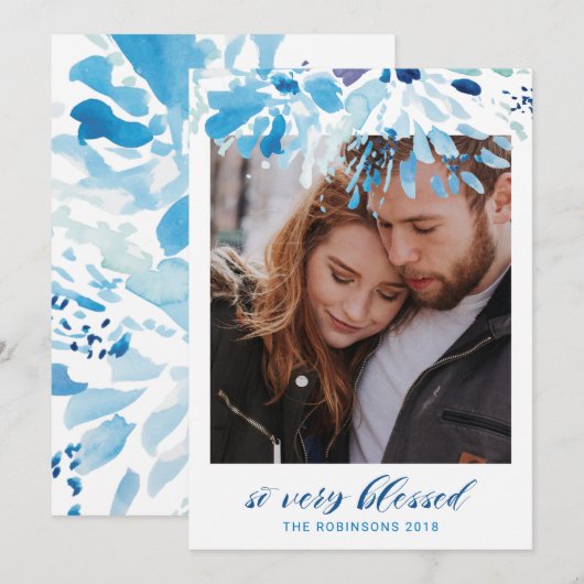 Religieuze, zeer gevlekte moderne kerstfoto feestdagenkaart (Voorkant / Achterkant)