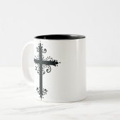 Religion Cross met een ornament Tweekleurige Koffiemok (Voorkant links)