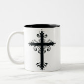 Religion Cross met een ornament Tweekleurige Koffiemok (Links)