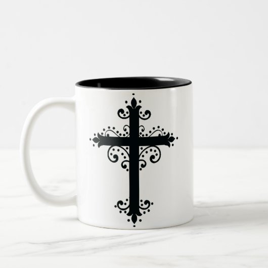 Religion Cross met een ornament Tweekleurige Koffiemok (Links)