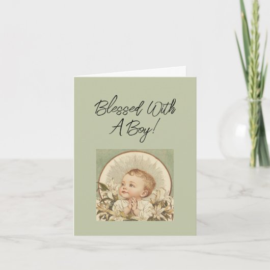 Religious Baby Boy Congratulations, Custom Text  Kaart (Voorkant)