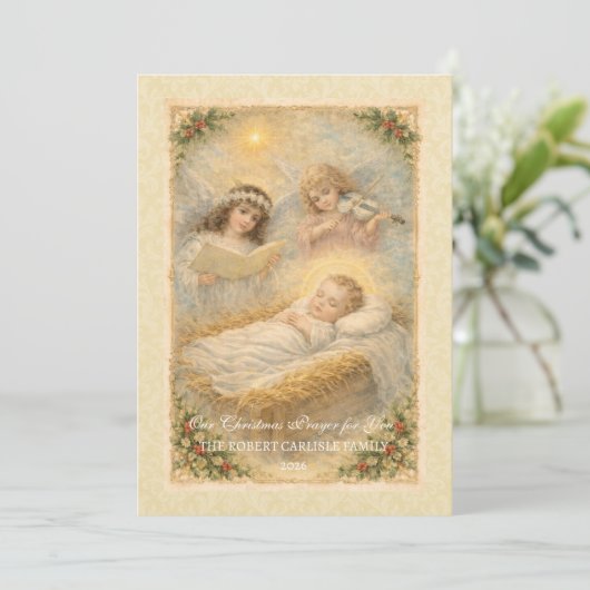 Religious Baby Jesus Angels Scripture Feestdagenkaart (Staand voorkant)