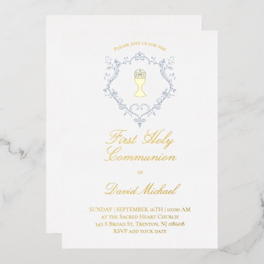 religious Catholic First Holy Communion Folie Uitnodiging (Voorkant / Achterkant)