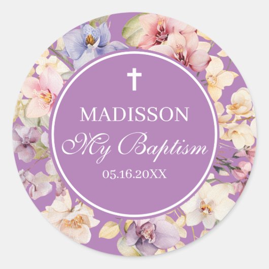 Religious Celebration Floral Orchids purple Ronde Sticker (Voorkant)