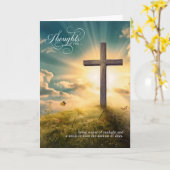 Religious Christian Cross on Hill Thinking of You Kaart (Gele Bloem)
