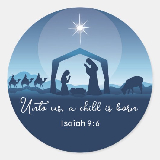 Religious Christmas Bible Verse Nativity Scene Ronde Sticker (Voorkant)