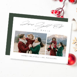 Religious Christmas Light of the World Green Photo Feestdagenkaart