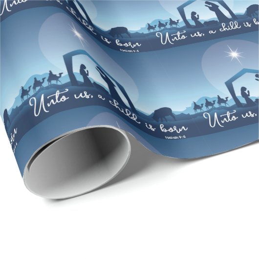 Religious Christmas Nativity Scene Blue Cadeaupapier (Rol Hoek)