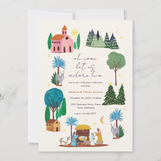 Religious Christmas Nativity Scene Party Kaart (Voorkant)