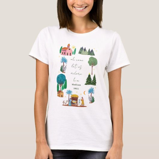 Religious Christmas Nativity Scene  T-shirt (Voorkant)