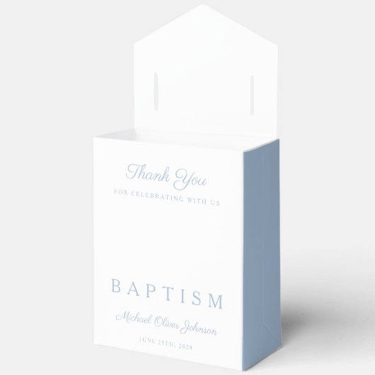 Religious Cross Baby Blue Script Boy Baptism  Bedankdoosjes (Open)