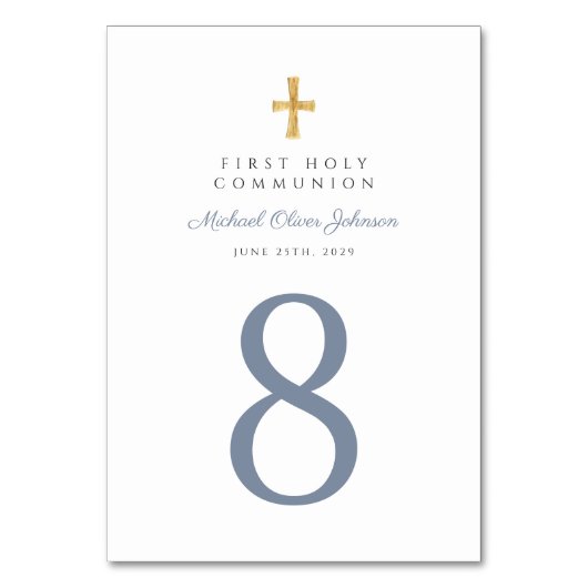 Religious Cross Blue Boy First Communion Kaart (Voorkant)