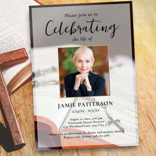 Religious Cross Celebration of Life Photo Funeral Kaart