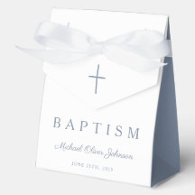 Religious Cross Dusty Blue Script Boy Baptism 