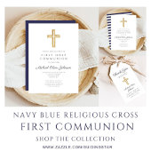 Religious Cross Navy Blue Boy Eerste Communie Boog Kaart
