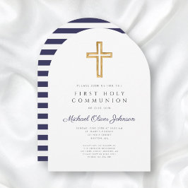 Religious Cross Navy Blue Boy Eerste Communie Boog Kaart