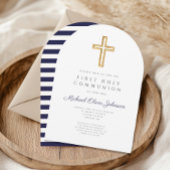 Religious Cross Navy Blue Boy Eerste Communie Boog Kaart