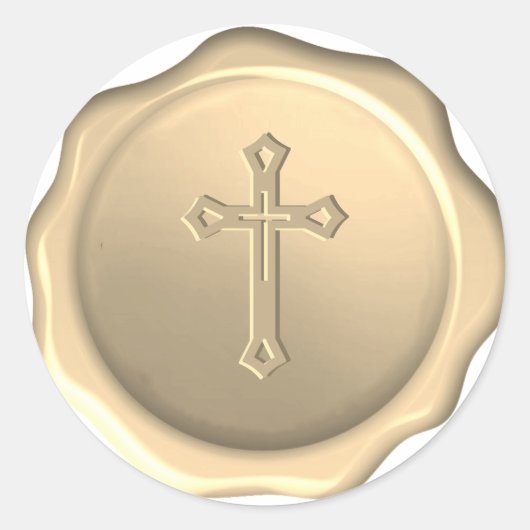 Religious Cross Wax Seal Gouden Sticker in reliëf (Voorkant)