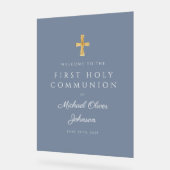 Religious Dusty Blue Boy First Communion Welcome Acryl Bord (Hoek)