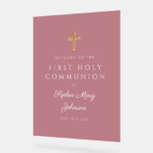 Religious Dusty Pink Girl First Communion Welcome Acryl Bord (Hoek)