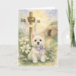 Religious Easter Westie Watercolor Card Kaart
