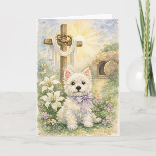 Religious Easter Westie Watercolor Card Kaart (Voorkant)